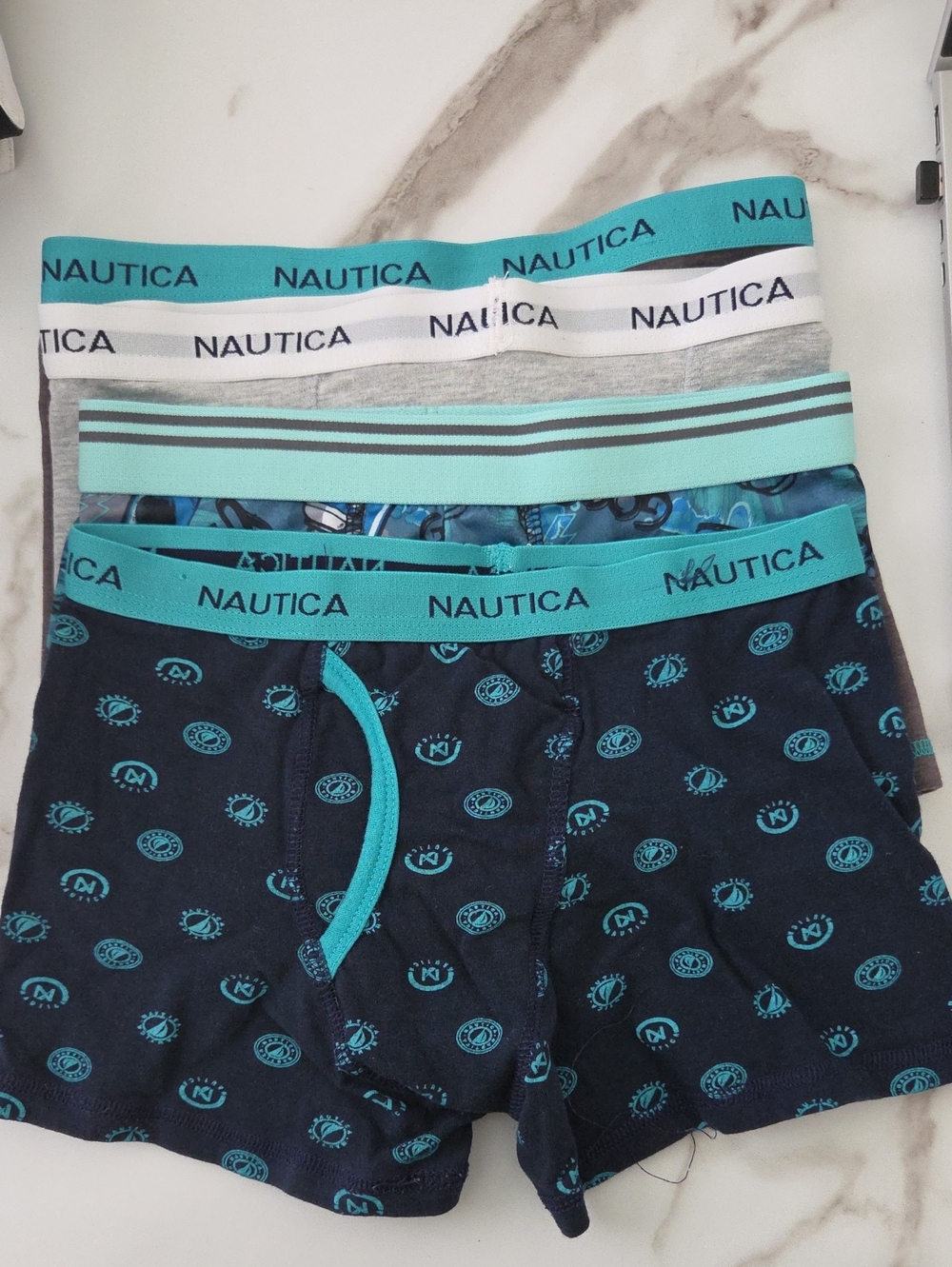 Nautica 3-Pack Boxer Briefs in Navy, Gray and Teal Accents (L 10-12)